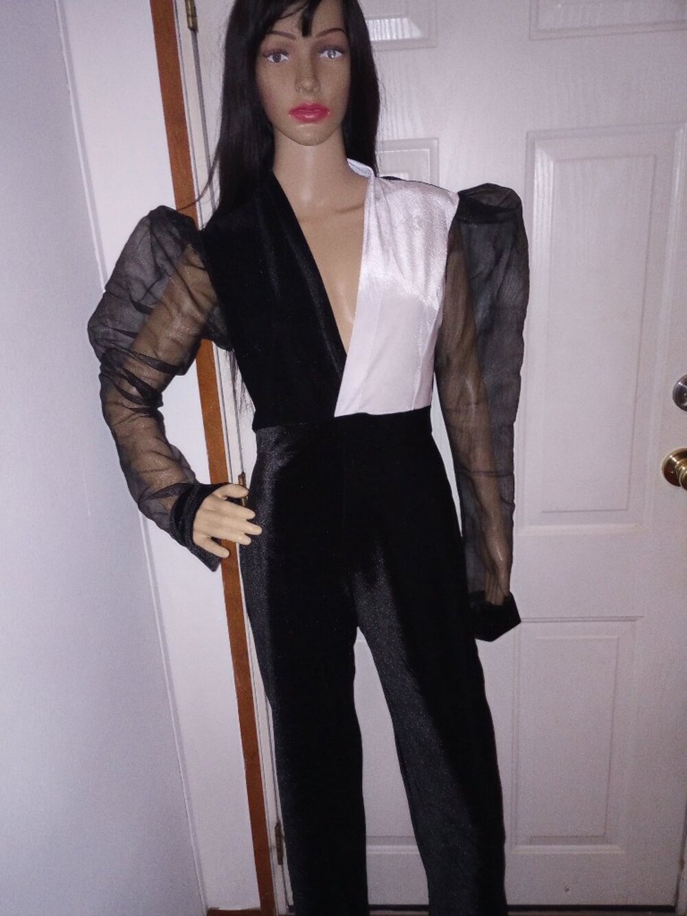 Black and white velvet jumpsuit